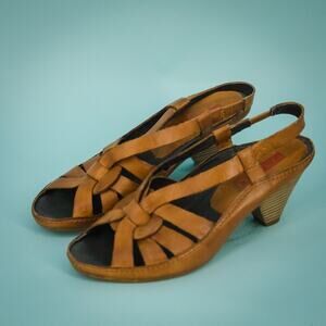 Pikolinos 37 Size 6.5 7 Mallorca Peeptoe Slingback Brown Leather Comfort Sandals